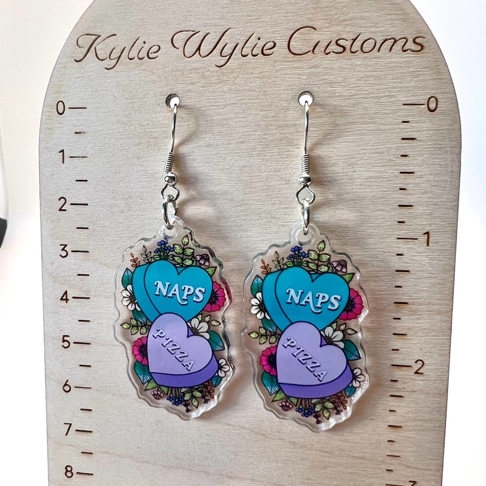 Pizza + Naps Earrings - Funny Earrings - Food Earrings - Heart Earrings - Teen - Picture 6 of 8